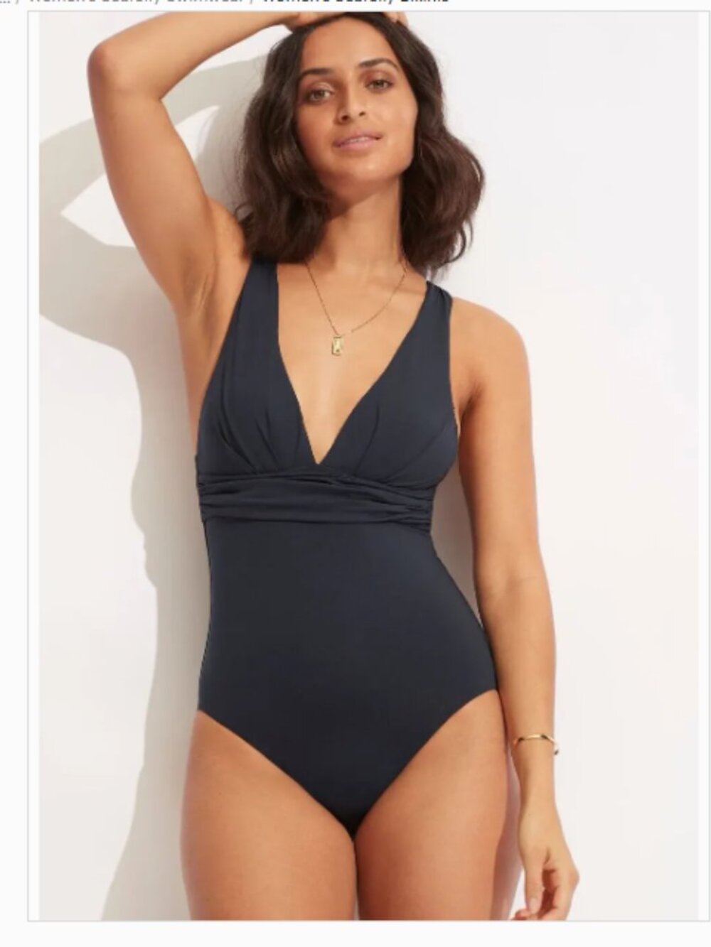 NWOT Seafolly Collective True Navy Cross Back V-Neck One Piece Swimsuit Size 12